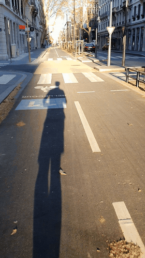 short video of me running on an empty bikepath. we only see my elongated shadow cast from the sun behind.