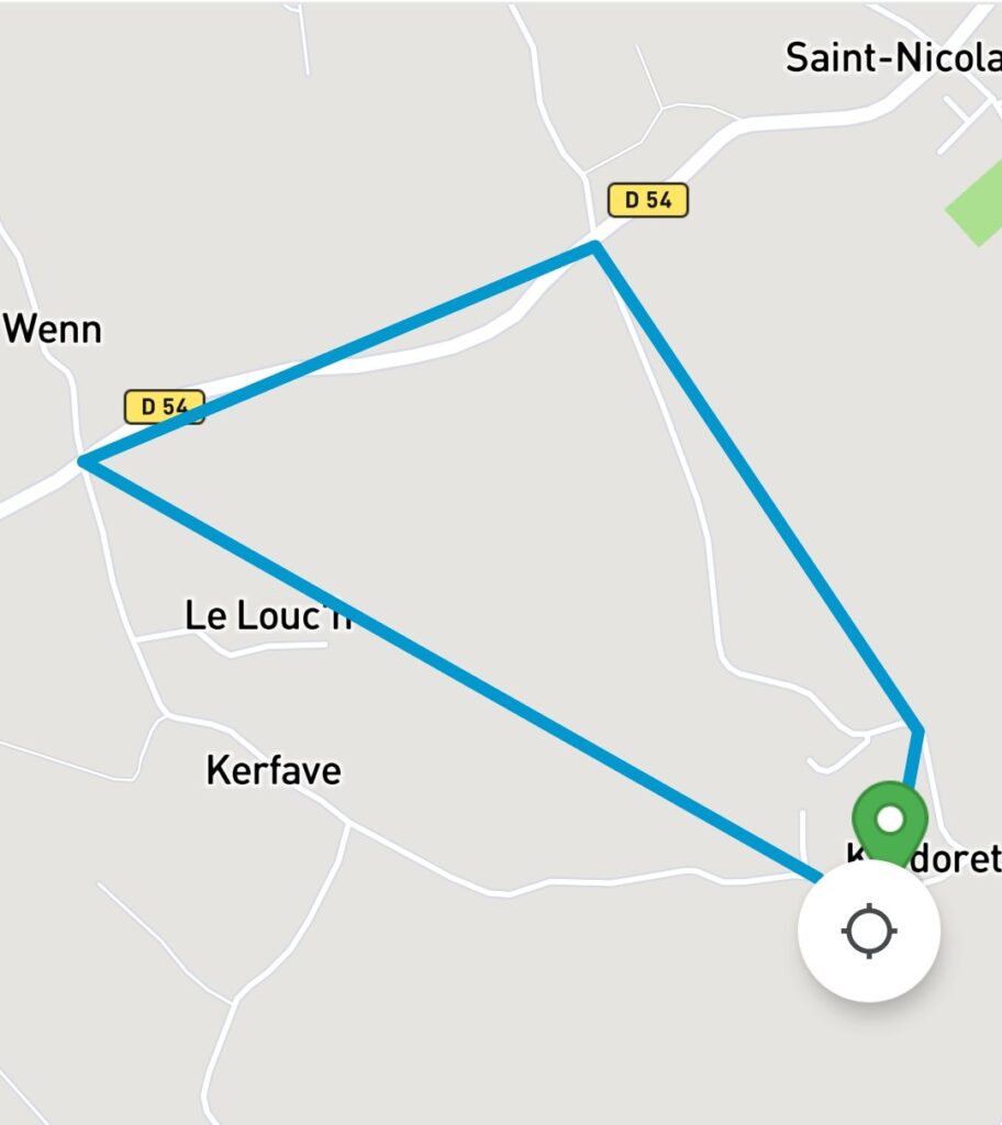 screenshot of wagoo element application showing a route with straight lines, not following roads